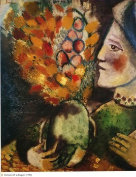 Marc Chagall Painting - Mujer con un ramo contemporáneo Marc Chagall